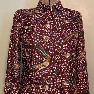 Burgundy patterned silk J.Crew x Drake's London size 6 button down shirt